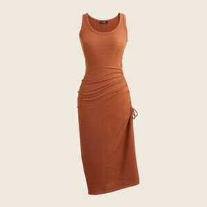 J. Crew • Side Ruched Ribbed Midi Tank Dress Orange Small NWT